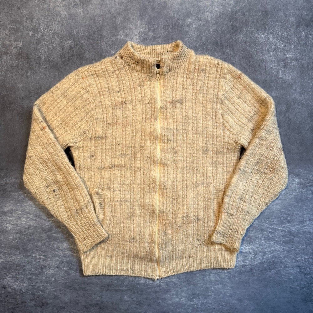 Vintage Pendleton 100% Virgin Wool Full Zip Cardigan Sweater Tan Beige Large USA